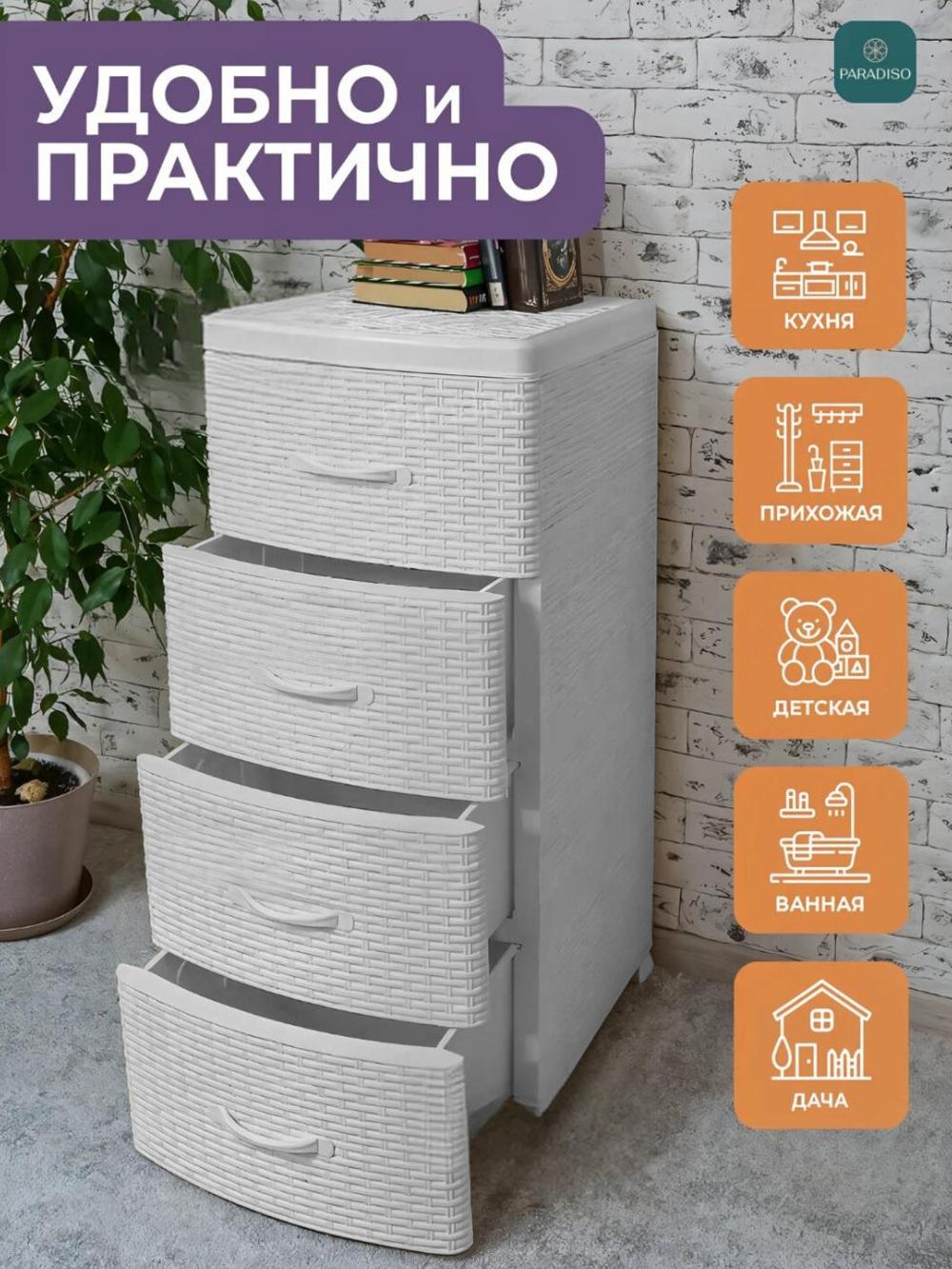 Пластиковый комод, с 4 вместительными ящиками, для кухни, спальни, ванной и офиса, стеллаж 1