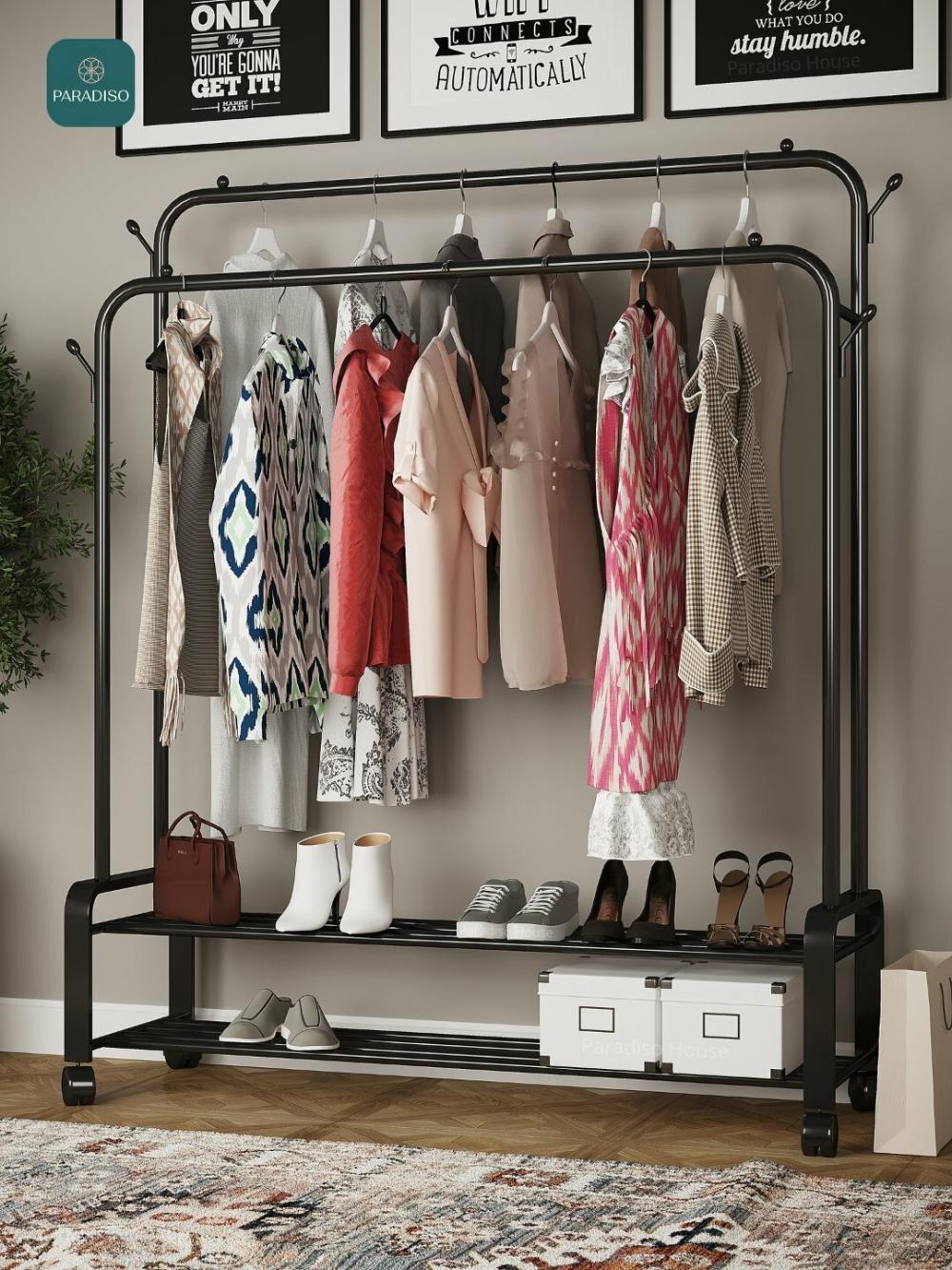 Вешалка Elementto, металл, складная, для одежды и обуви, на колёсиках, blackkk, высота 150 см 4