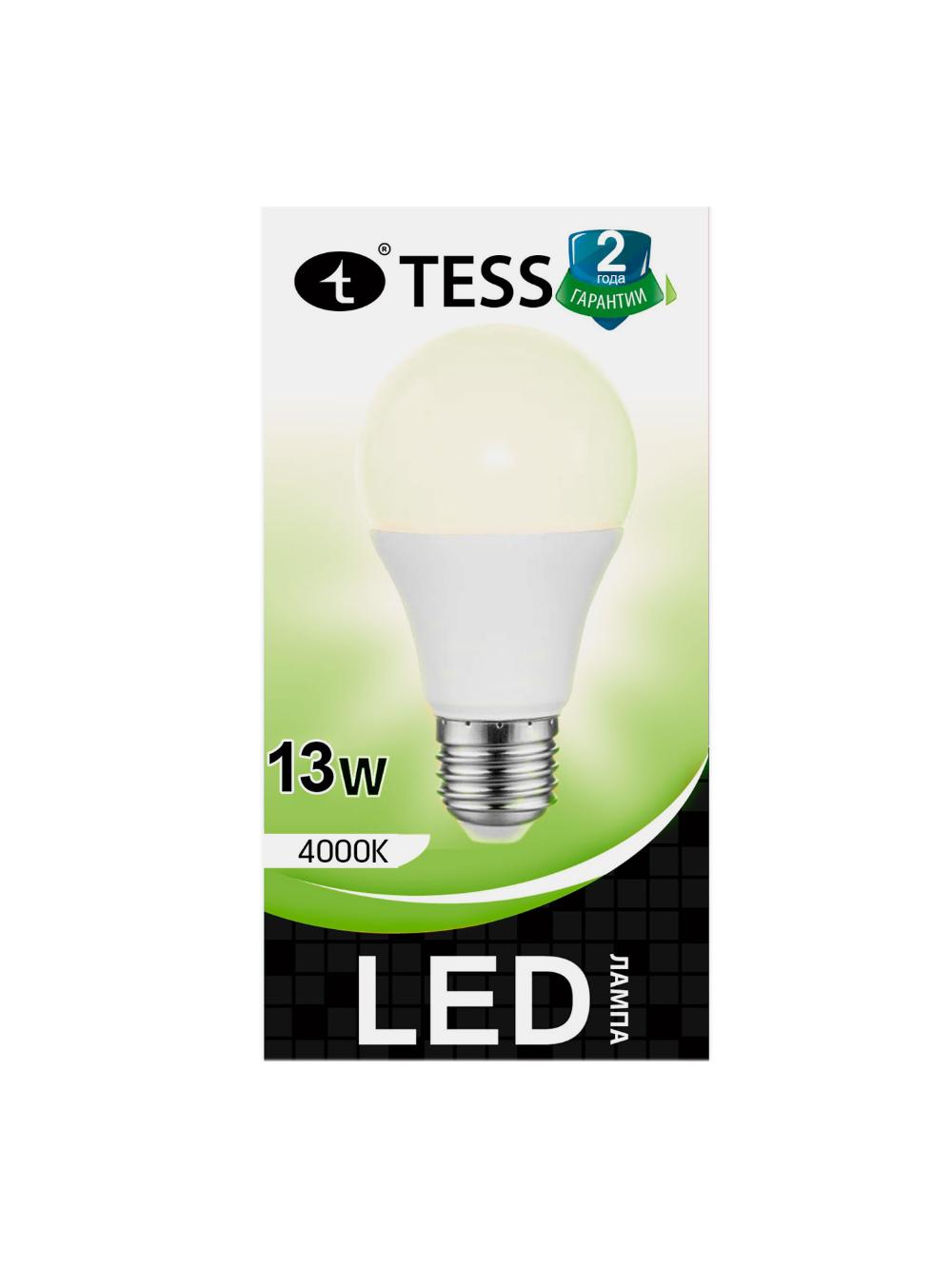 Лампа светодиодная A60 13 Вт "TESS" E27  4000K, минимальный заказ 5 шт 2
