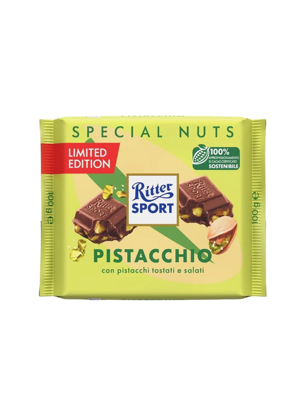 Ritter Sport sutli shokolad pista bilan, 100 g, Minimal buyurtma 1 ta paket, har bir paketda 12 dona, narxi bir birlik uchun. 1