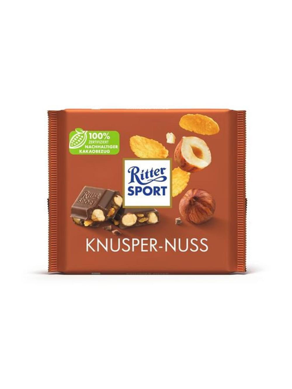 Ritter Sport sutli shokoladli yong'oq va yormalar bilan, 100 g, Minimal buyurtma 1 ta paket, har bir paketda 12 dona, narxi bir birlik uchun. 2