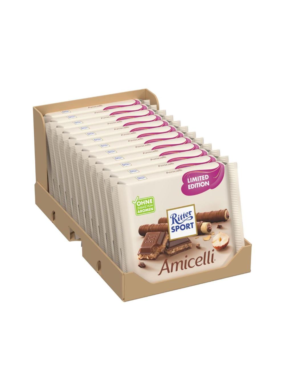 Молочный шоколадный батончик Ritter Sport Amicelli, 100 г, Минимальный заказ 1 упаковка, в упаковке 12 шт, Цена указана за единицу 1