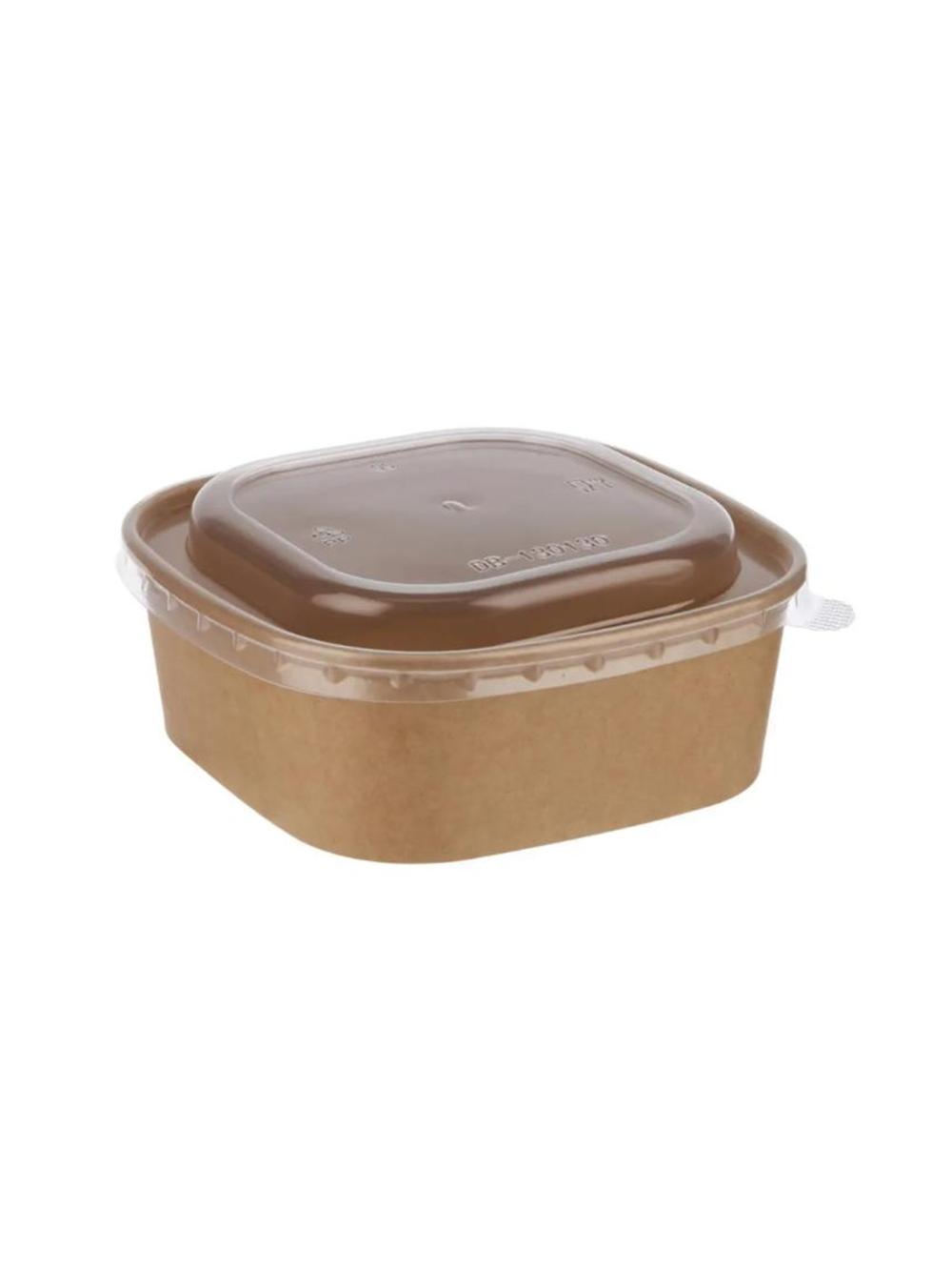 Shaffof qopqoqli kvadrat Kraft oziq-ovqat idishi, 750 ml, 50 dona 1