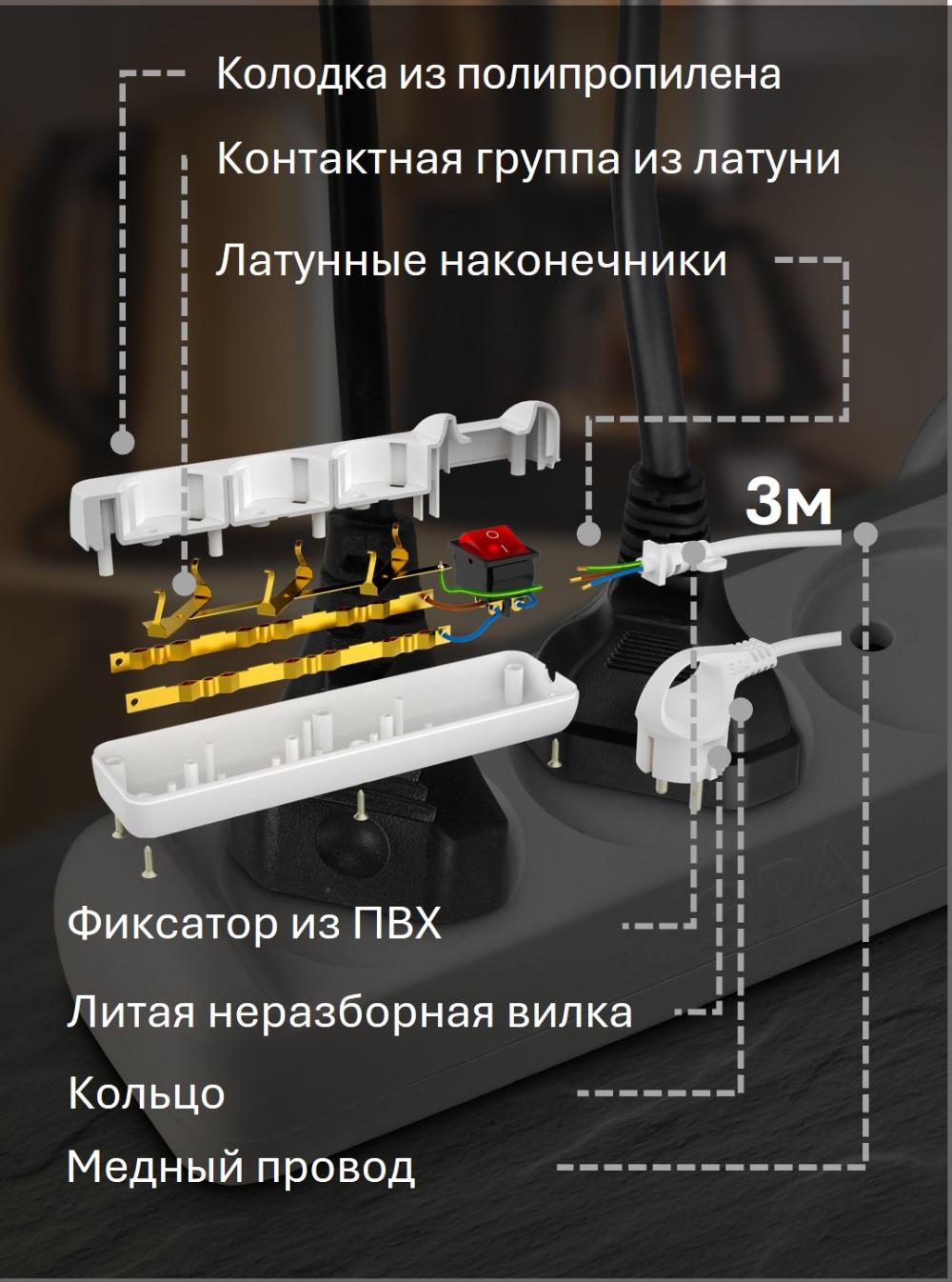 ERA elektr uzaytirgich 5 m|3 rozetka|2200W |10A 2