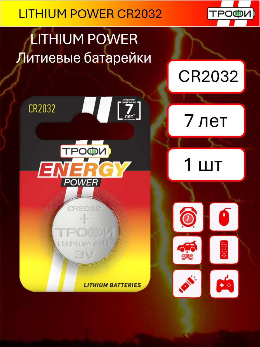 Батарейки Трофи CR2032 lithium 1шт 1