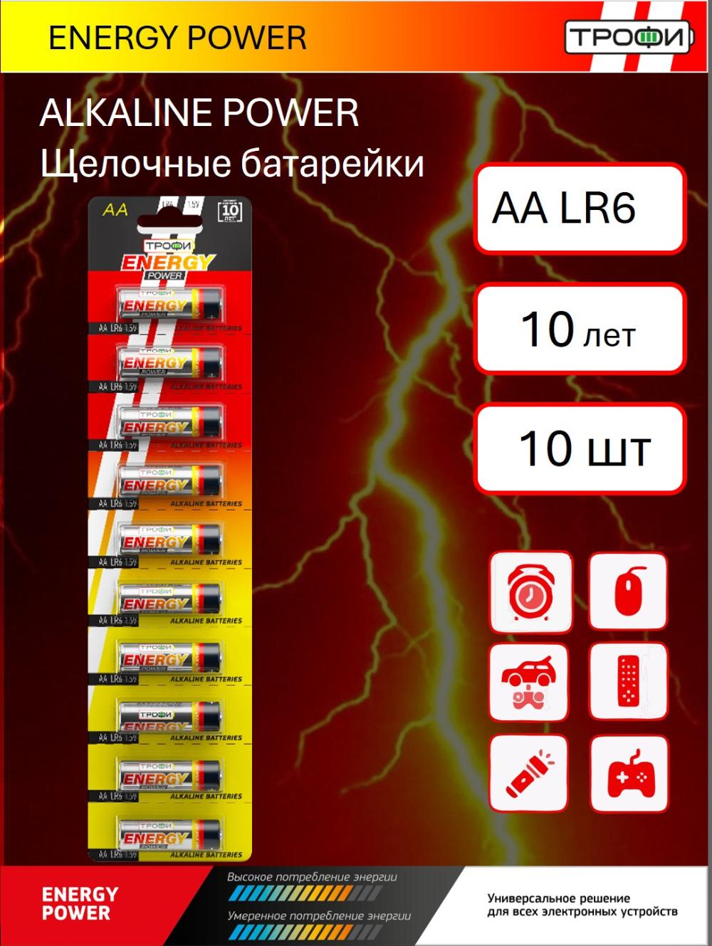 Батарейки Трофи POWER alk AA 10 шт лента 1