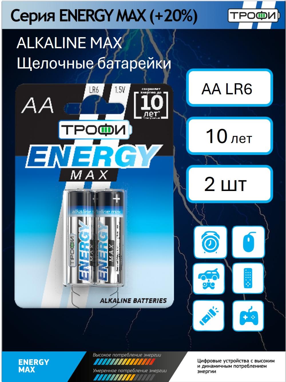 Батарейки Трофи MAX alkaline AA блистер 2шт 1