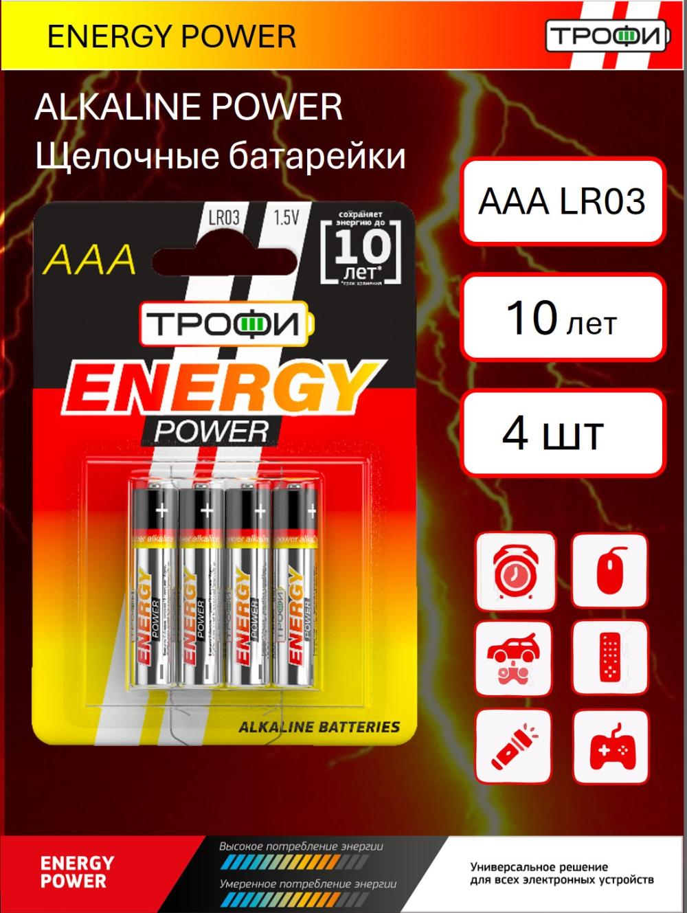 Батарейки Трофи POWER alk AAA блистер 4шт 1