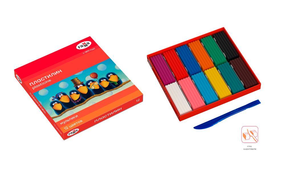 Plastilin Gamma "Multiki", 12 rang, 240g, stek bilan, karton qadoq (1/16) 280018 3