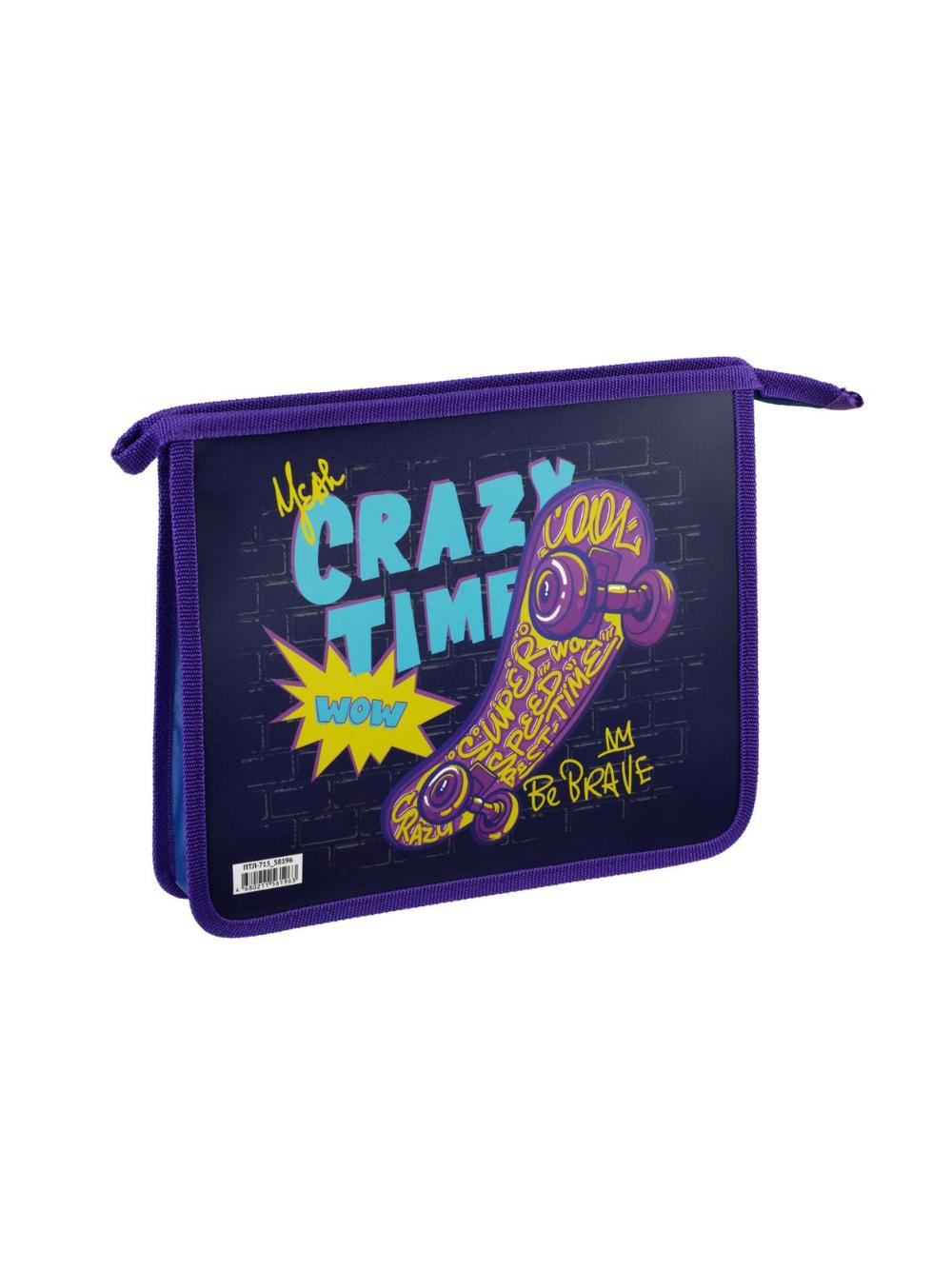 Папка для тетрадей 1 отделение, А5, ArtSpace "Crazy Time", пластик, на молнии (1/25) ПТЛ-715_58196 1