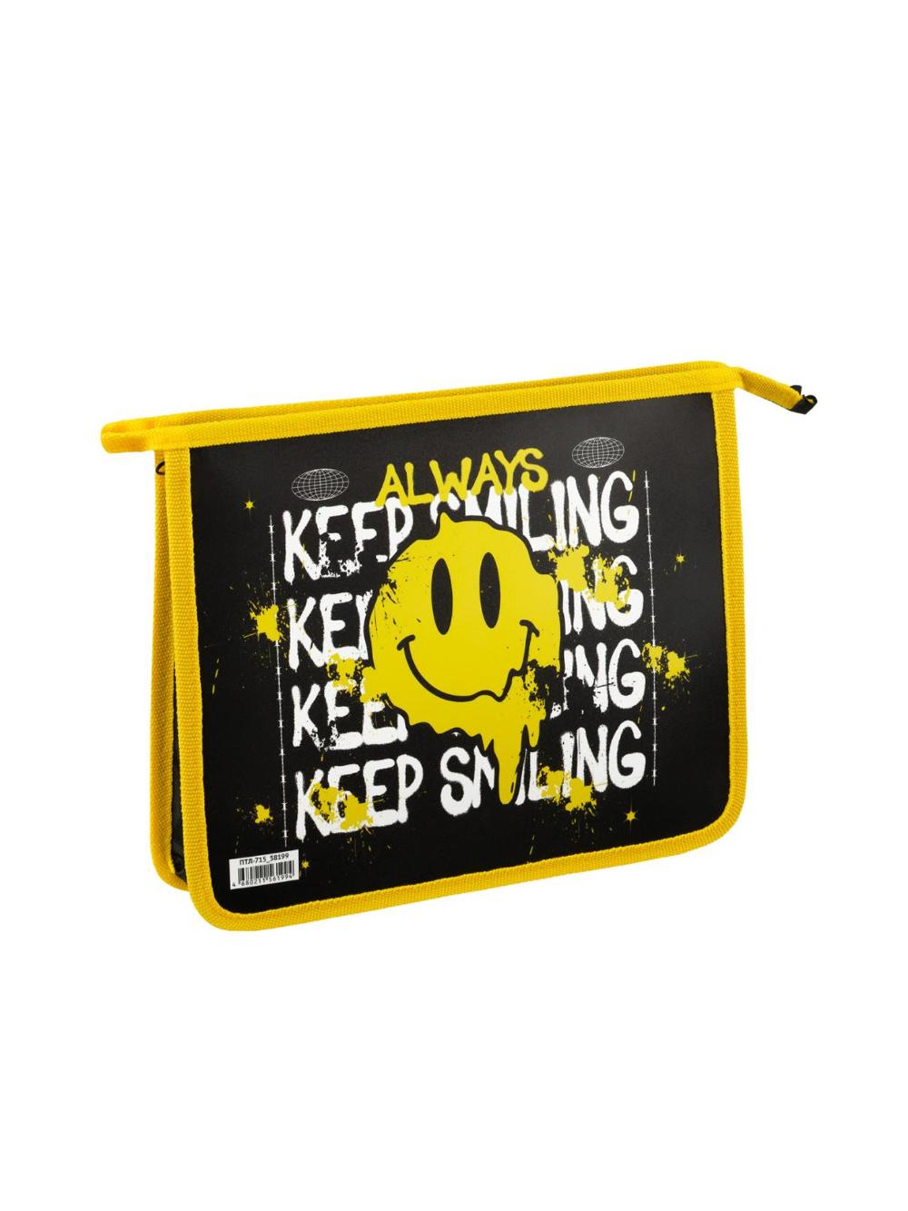 Daftarlar uchun papka, 1 bo'lmali, A5 ArtSpace "Keep Smiling", plastik, molniyali (1/25) ПТЛ-715_58199 1