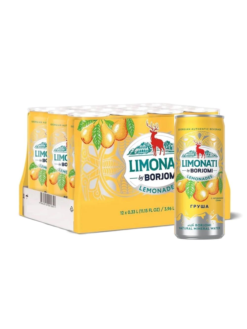 «Gruzin limonadi LIMONATI by Borjomi G‘ursha» alyuminiy bankada, 0,33 l (0.33x12), gazlangan ichimlik, alkogolsiz, sok va tabiiy mineral suv «Borjomi» bilan. Narxi blok uchun ko‘rsatilgan. 1 blokda 12 dona 1