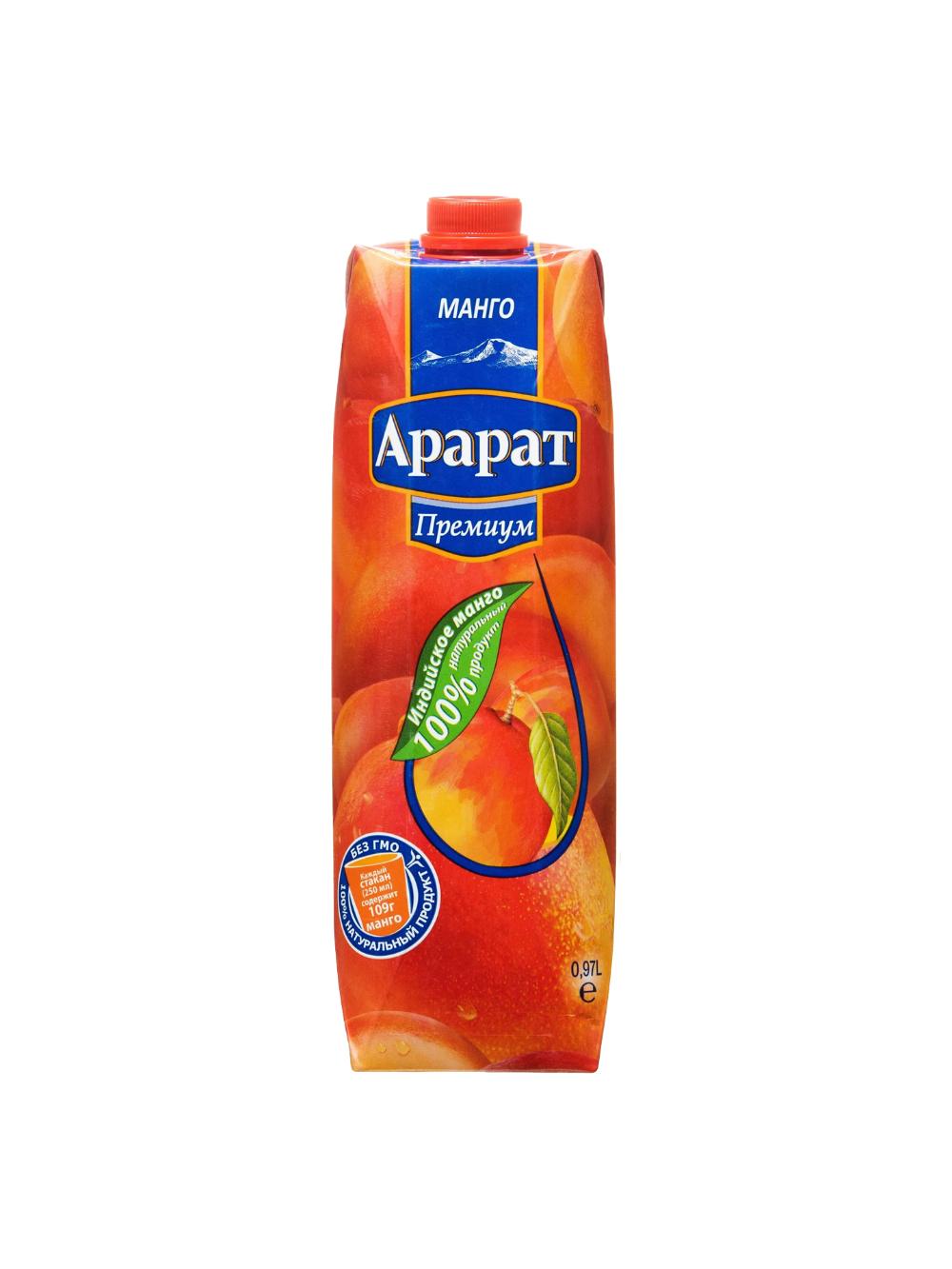 Ararat Premium mango nektari 0.97 l Narxi 1 dona uchun ko‘rsatilgan. 1 blokda 12 dona) buyurtma nominali 1 blok 2