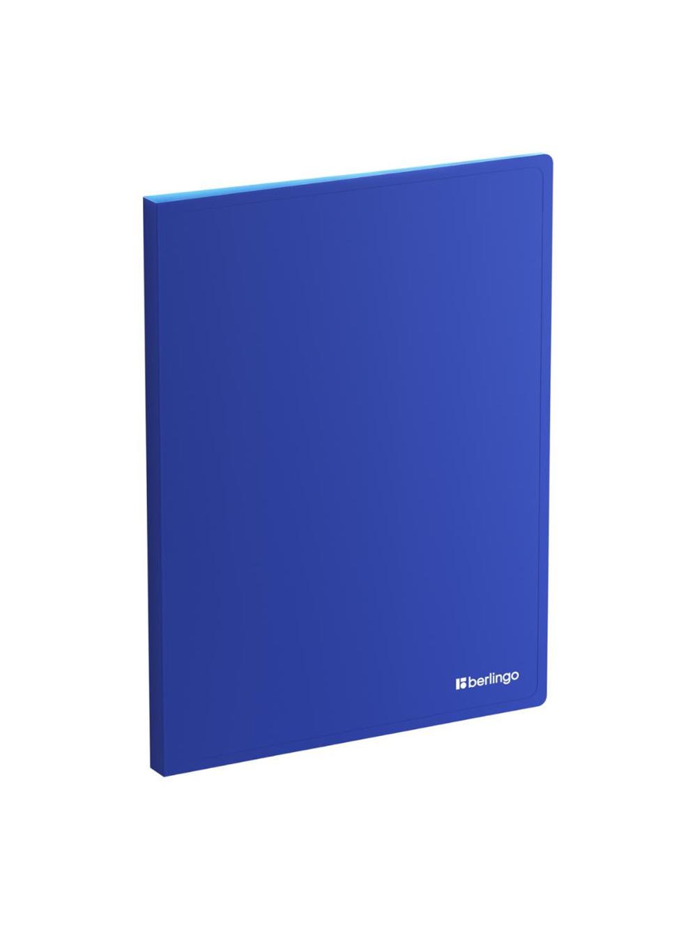 Папка с 20 вкладышами "Soft Touch Pro", 17мм, 700мкм, с внутр. карманом, синяя, внутр. голубая, софт-тач Berlingo DB4_20932 1