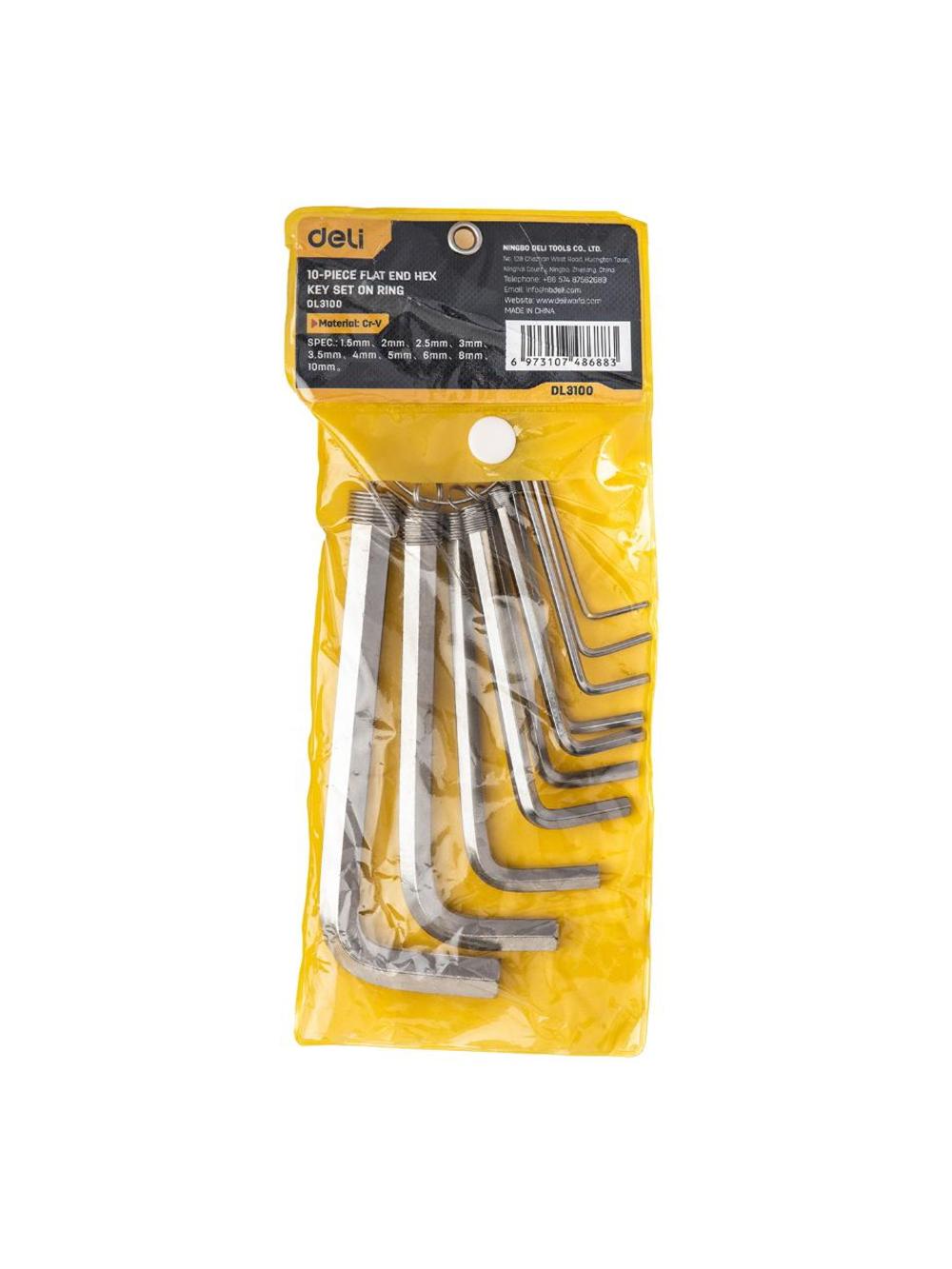Шестигранник плоский в наб. 10шт 1.5-10mm Deli D-EDL3100 1