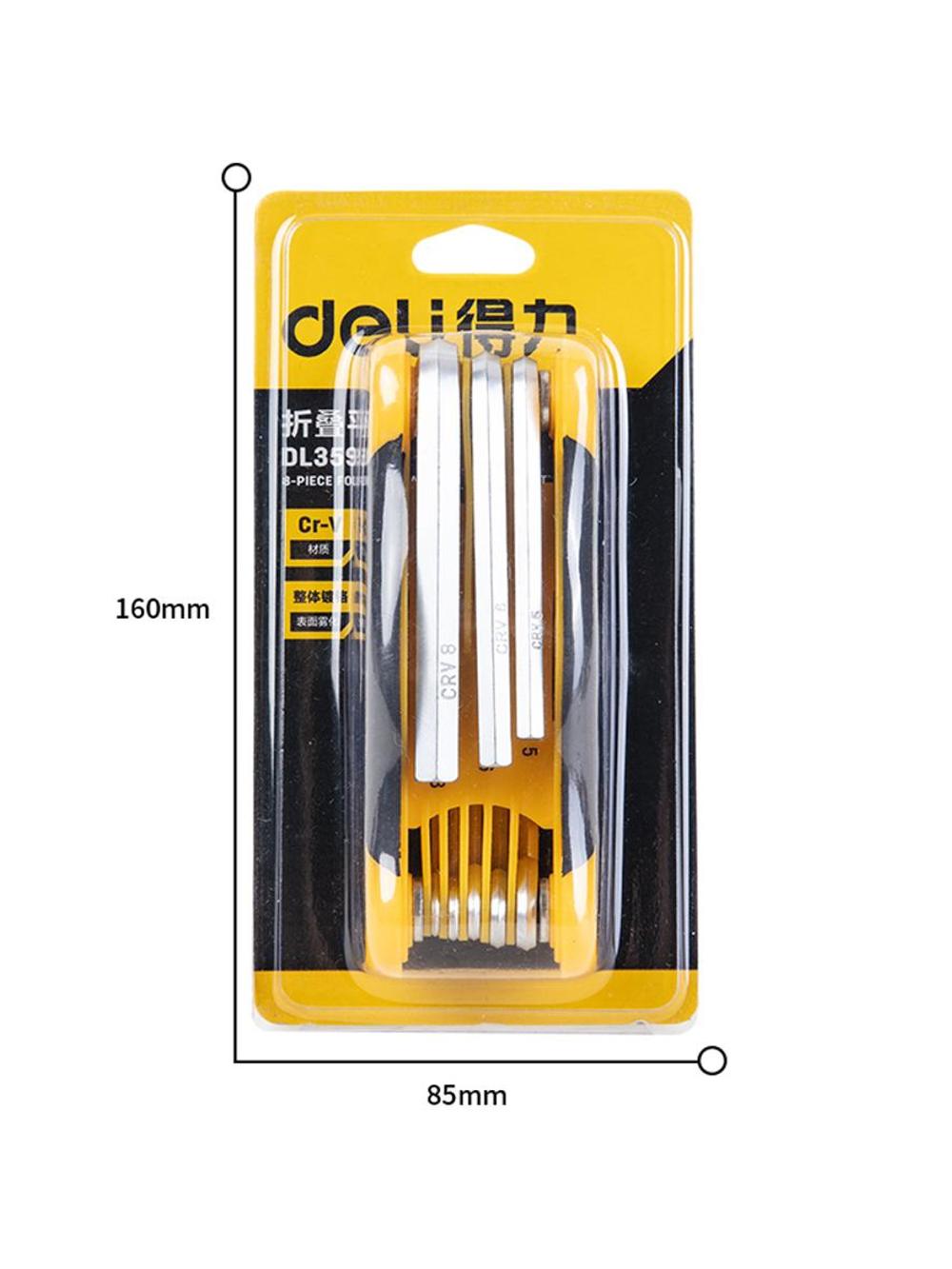 Olti qirrali kalitlar to'plami 8 dona 1.5-8mm li yassi, buklanadigan Deli D-DL3598 1