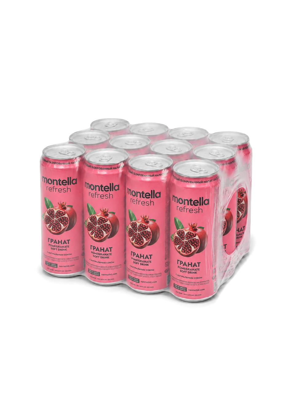 Gazlangan ichimlik Montella Refresh Anor, 0.45 l, qadoqda 12 dona, narxi bir qadoq uchun ko‘rsatilgan 1