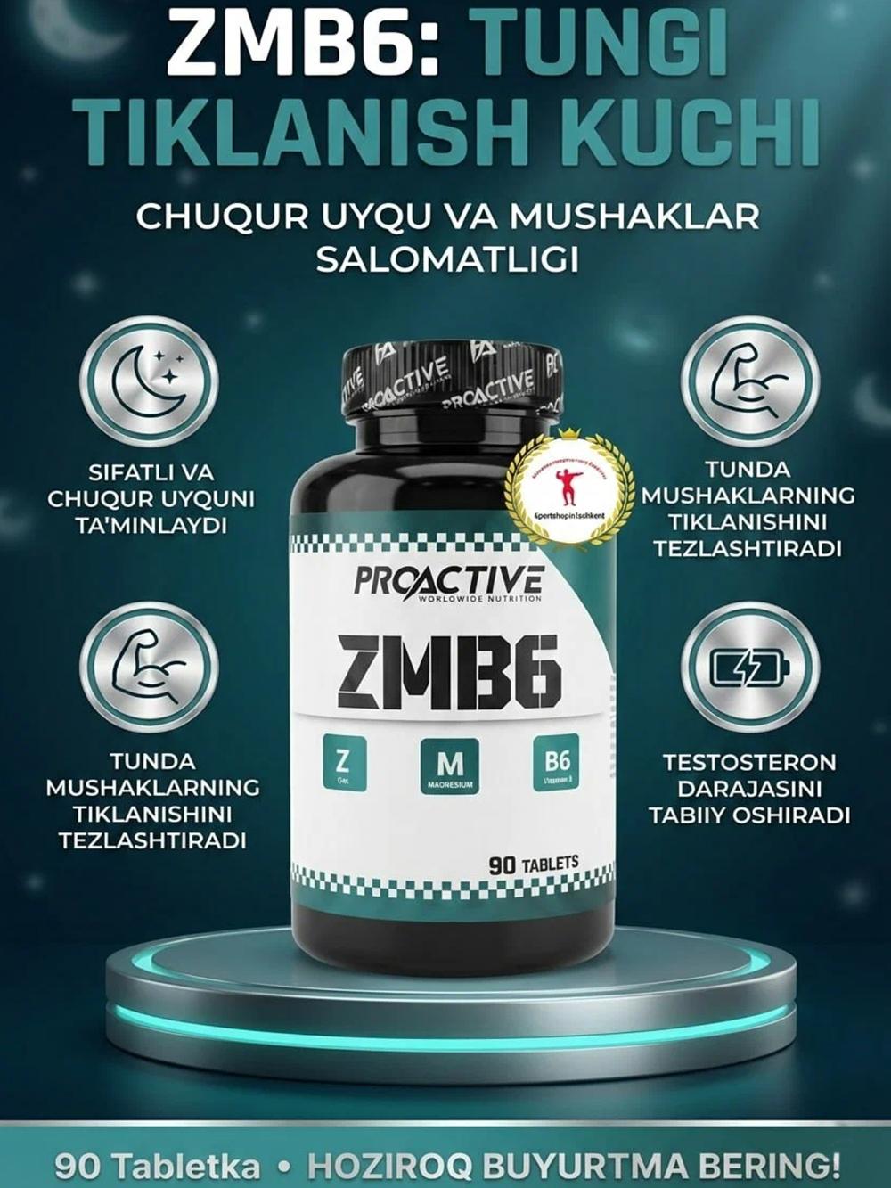 ProActive ZMB6 ZMA 90 таб — Zinc Magnesium B6, восстановление и сон 5121566901 1