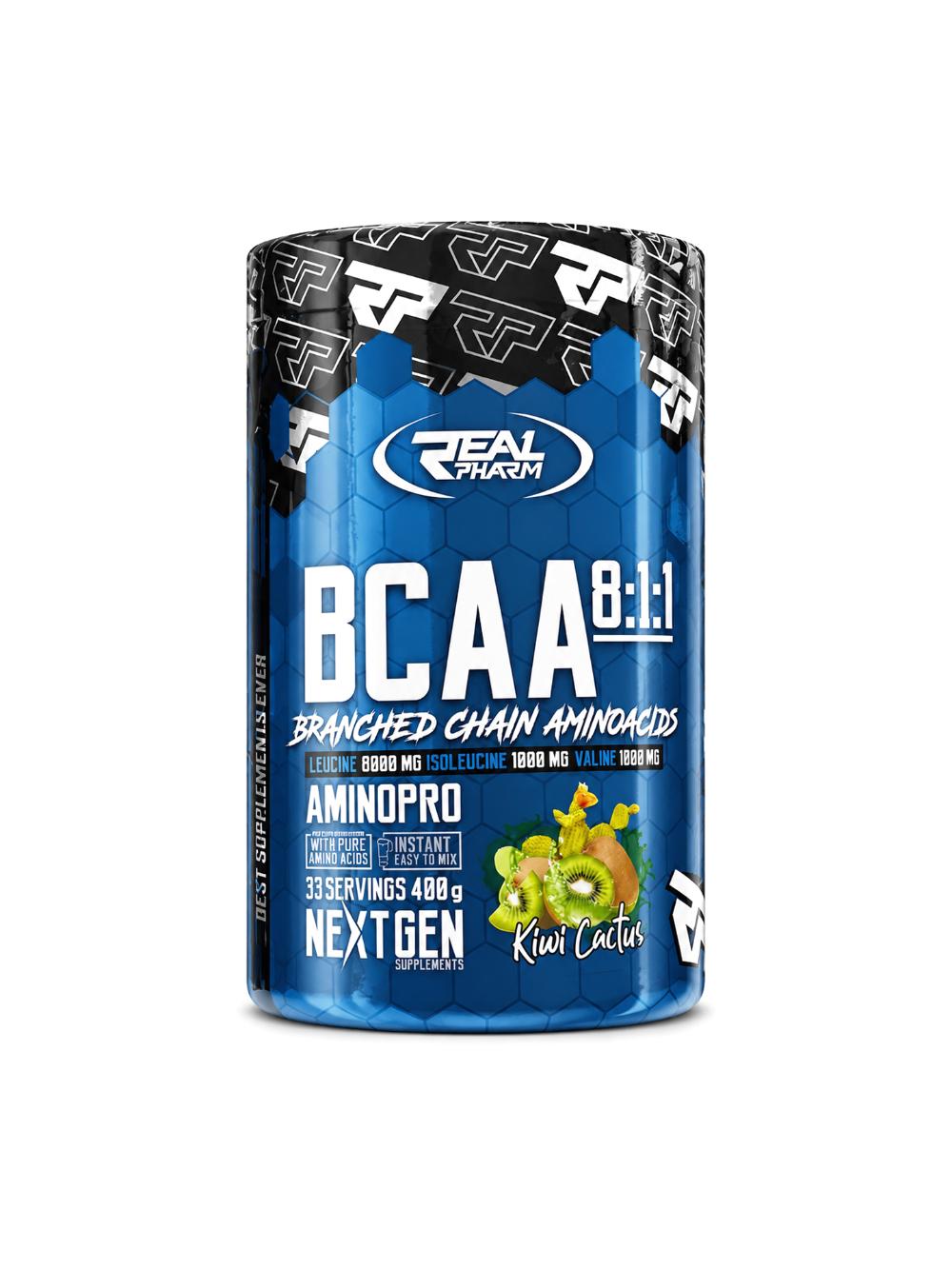 BCAA Real Pharm 8:1:1, kukun, GMOsiz, 400 g, kivi ta'mi bilan 1