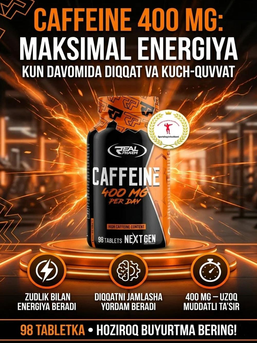 Таблетки Real Pharm "Caffeine", для суставов и связок, витамин D3, K2, 90 шт. 5122562248 1