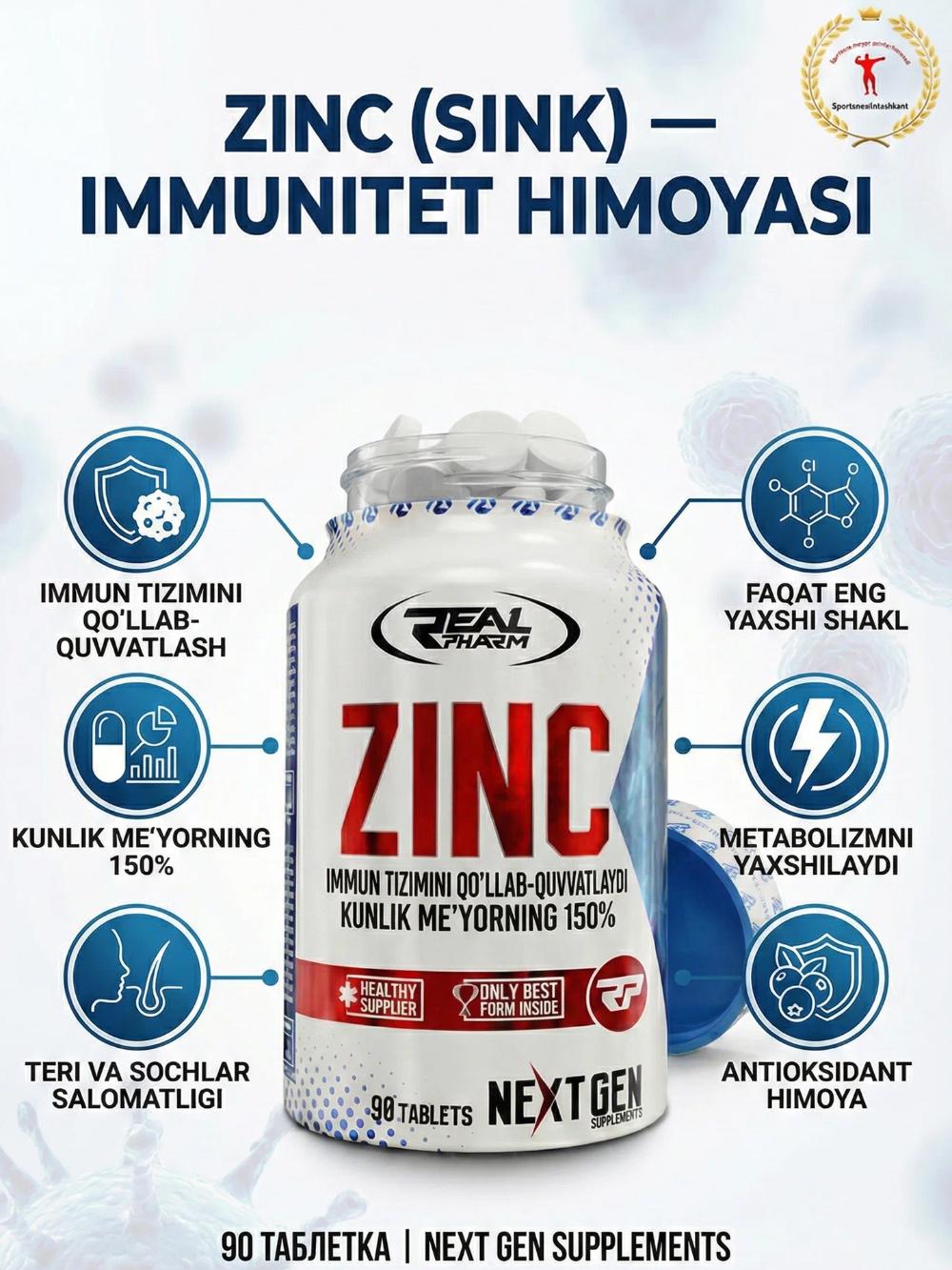 Sink tabletkalari immunitet, teri, soch va tirnoq salomatligini qo‘llab-quvvatlaydi. 1