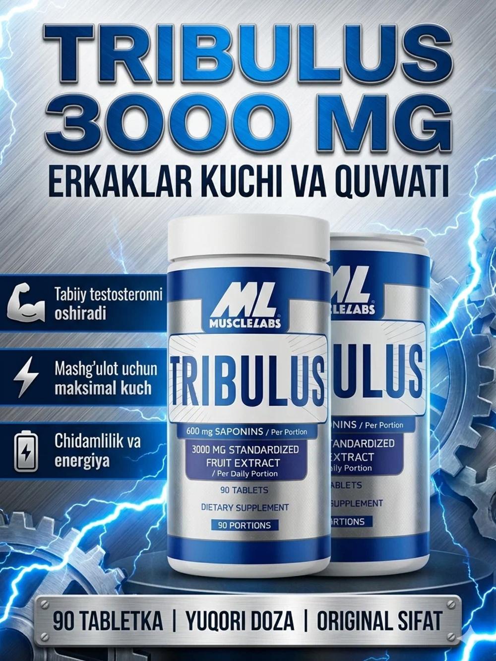 ML Tribulus 90 kapsula — Testosteron va Sport Faoliyatini Qo‘llab‑quvvatlovchi Tribulus Qo‘shimchasi 1