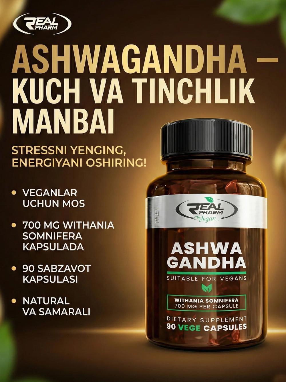 REAL PHARM Ashwagandha 90 капсул Vege — растительная добавка для иммунитета и снижения стресса 5139977086 1