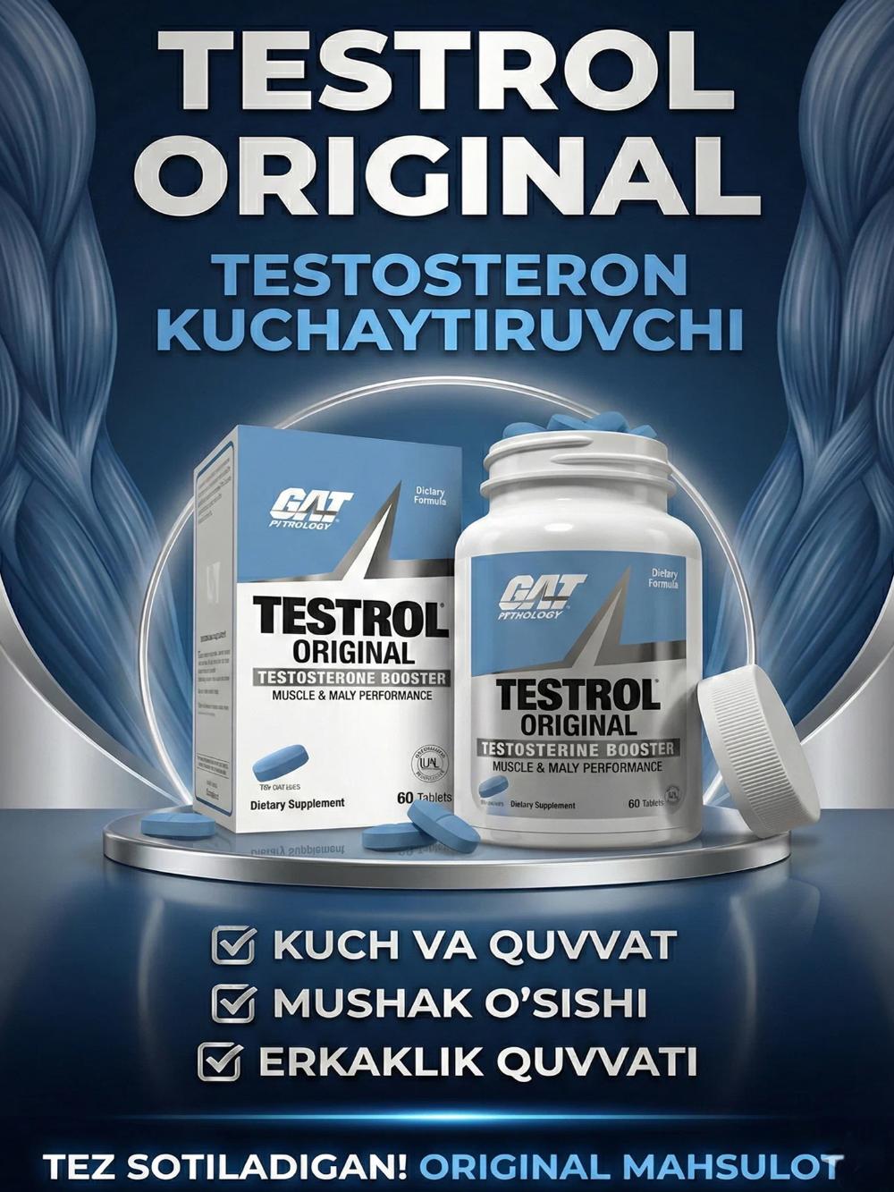 GAT TESTROL 60 Tabs — testesteron va sport shaklini qo‘llab-quvvatlash 1