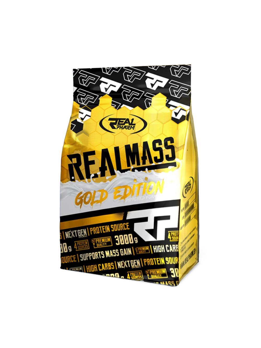 Real Pharm "Real Mass Gold Edition" gainer, yuqori proteinli, 3000 g, banan ta'mi 1