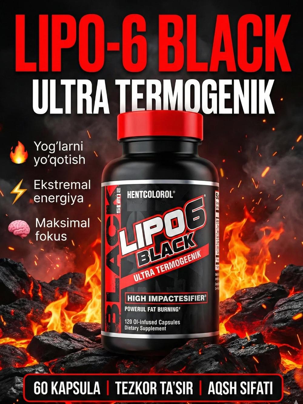 Nutrex Lipo‑6 Intense 60 kapsula — Kuchli Yog‘ Yoquvchi Energiya va Vazn Nazorati Qo‘shimchasi 1