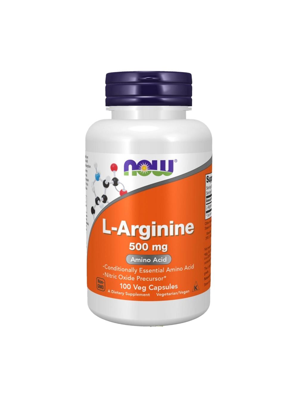 NOW L-Arginine 500 mg 100 капсул — аминокислота для пампа, выносливости, кровообращения и поддержки мышц 5086793704 1