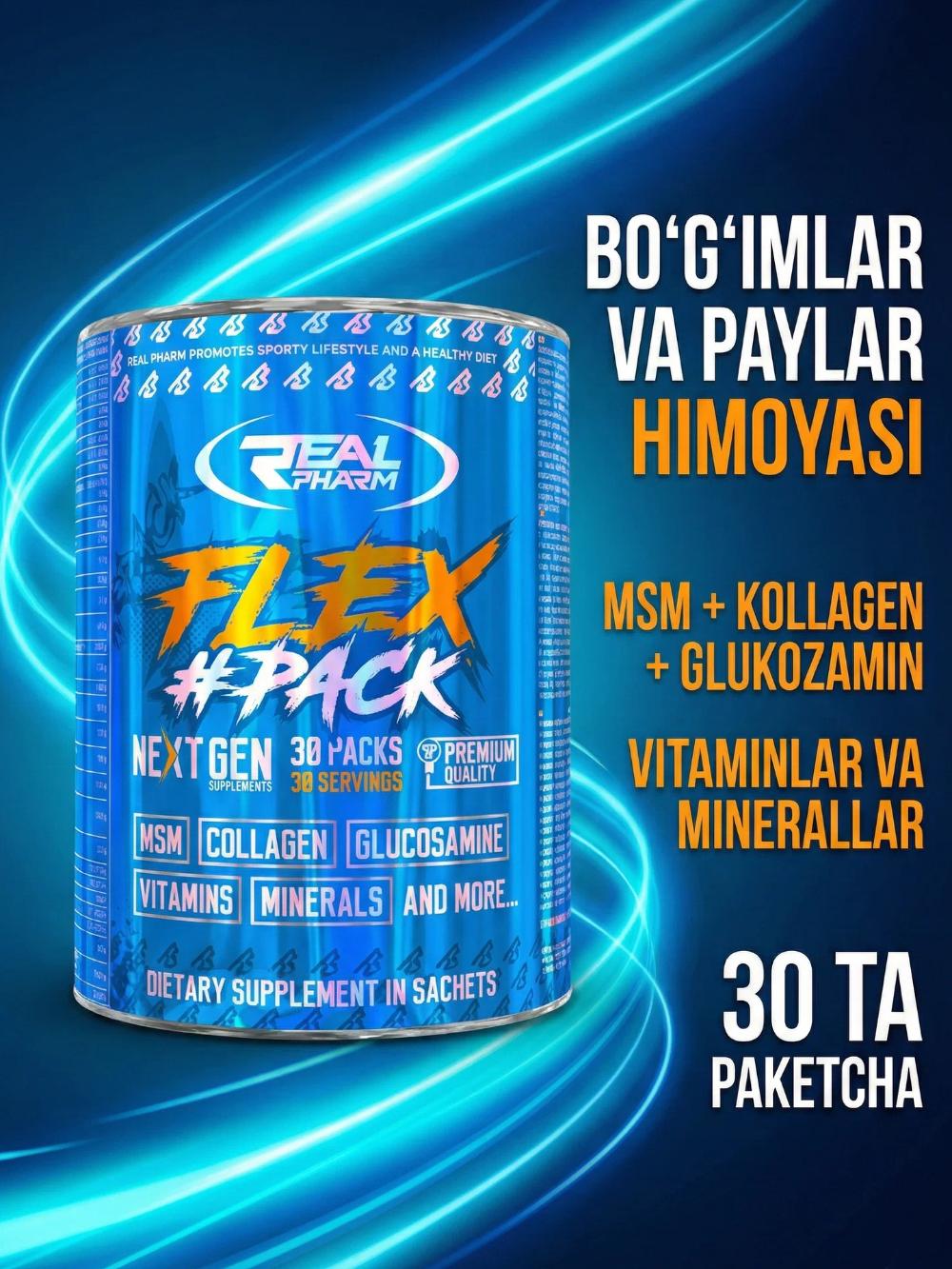 Real Pharm Flex Pack 30 paket — bo‘g‘imlar va suyaklar sog‘ligini qo‘llab-quvvatlash kompleksi 1