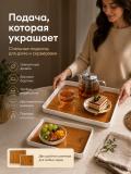 Поднос сервировочный с деревянным дном, белый бортик, 35×23 см 6