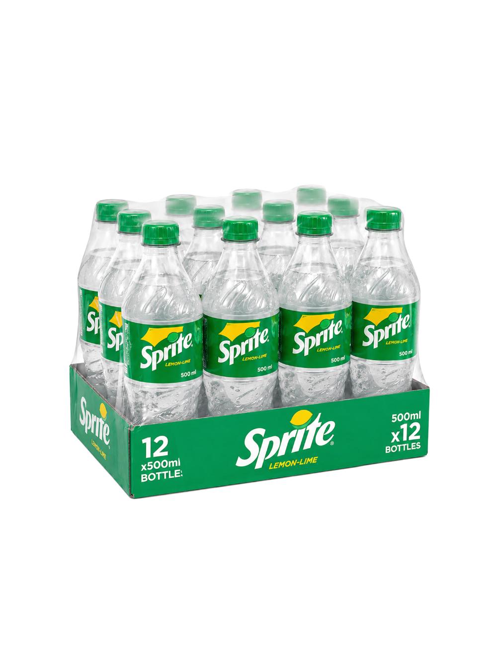 Sprite gazlangan ichimlik, 500 ml PET butilka. Qadoqda 12 dona. Narx 1 blok uchun ko‘rsatilgan. 1