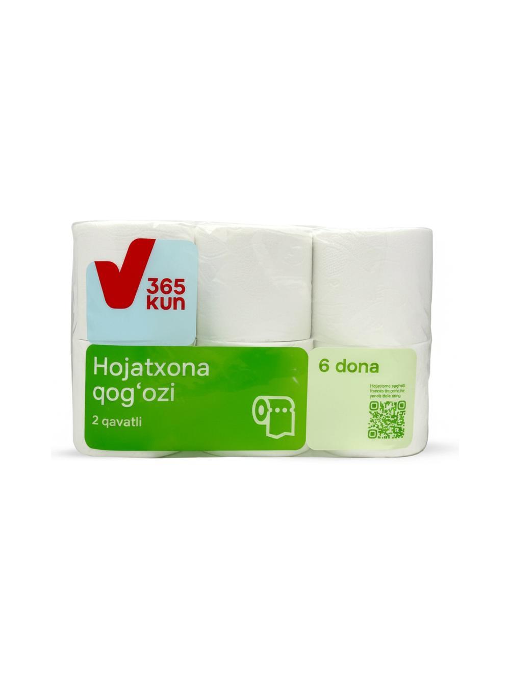 Hojatxona qog'ozi 365 Kun, 2 qatlam, toza tsellyuloza, 8 ta rulon 1