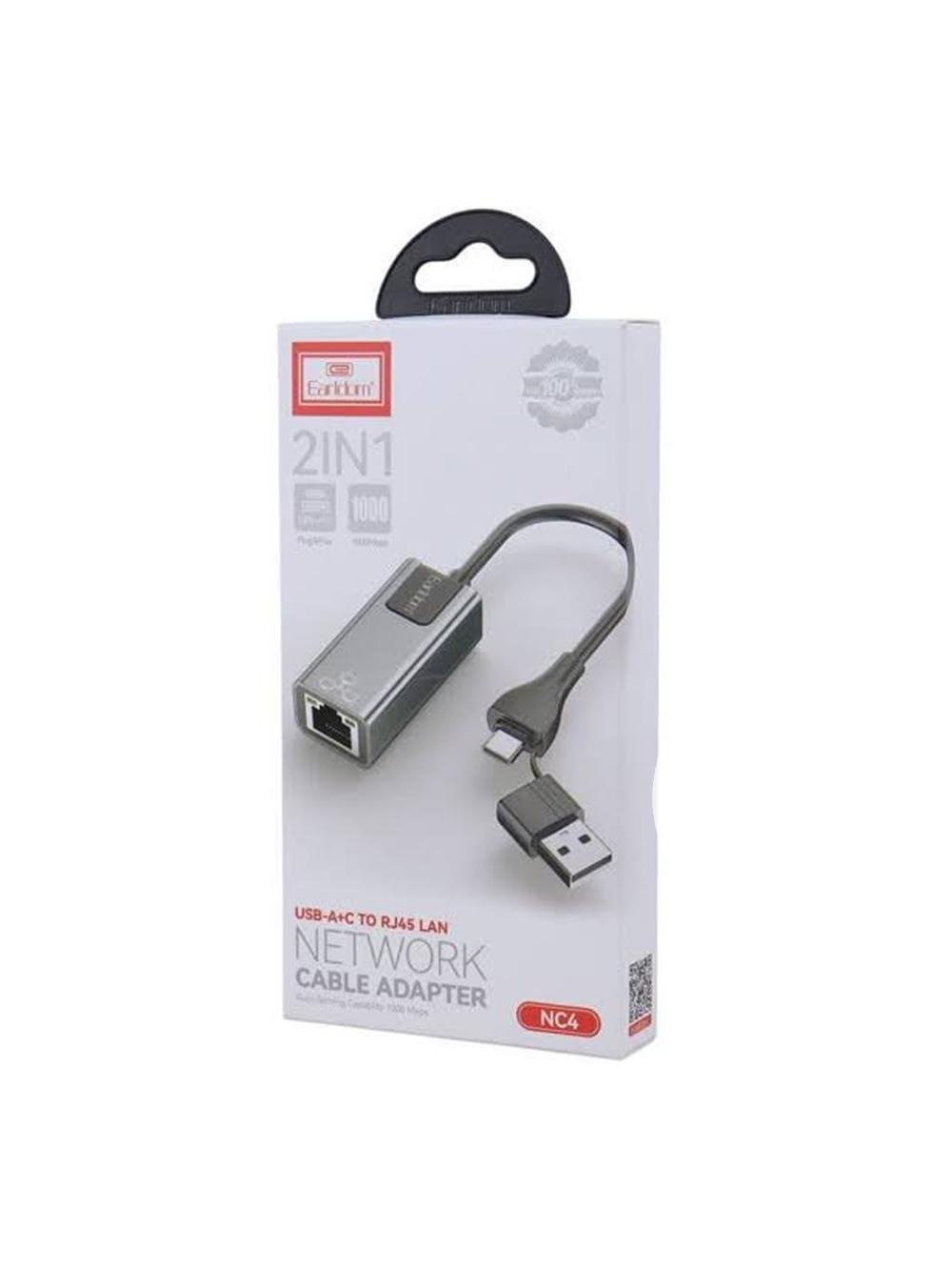Earldom ET-NC4 USB Type-C + USB-A dan RJ45 Gigabit Ethernet 1000 Mbit/s gacha Plug & Play tarmoq adapteri 7
