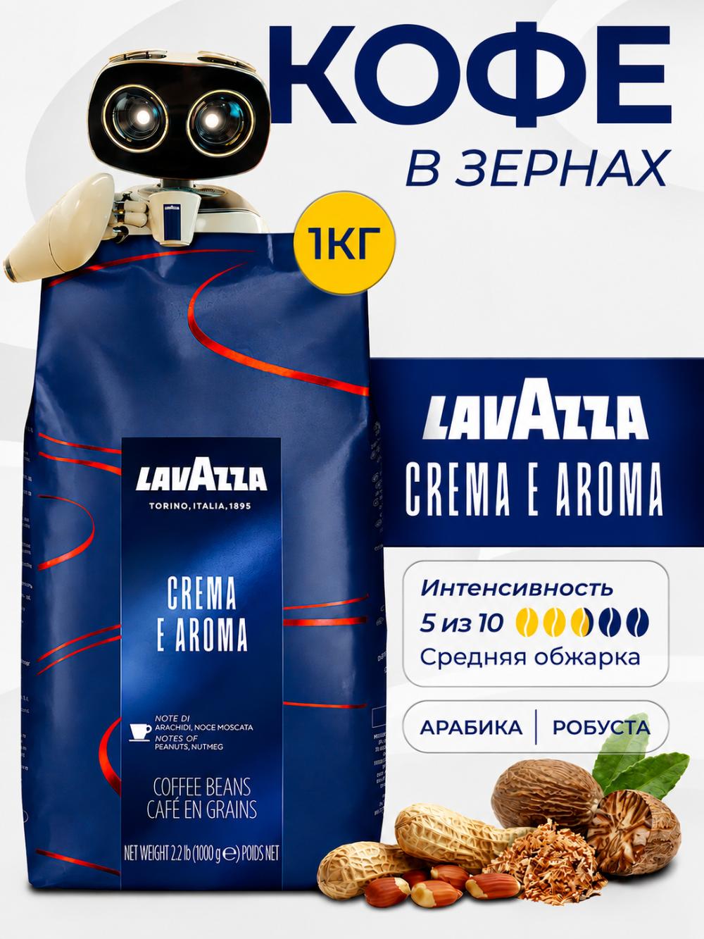 Кофе в зернах Lavazza Crema e Aroma 1 кг, арабика и робуста, средняя обжарка, насыщенный итальянский эспрессо 1